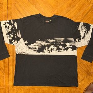 Levi's Shirt Men's Size XL Black White Palm Trees Wrap Print Pocket Long Sleeve